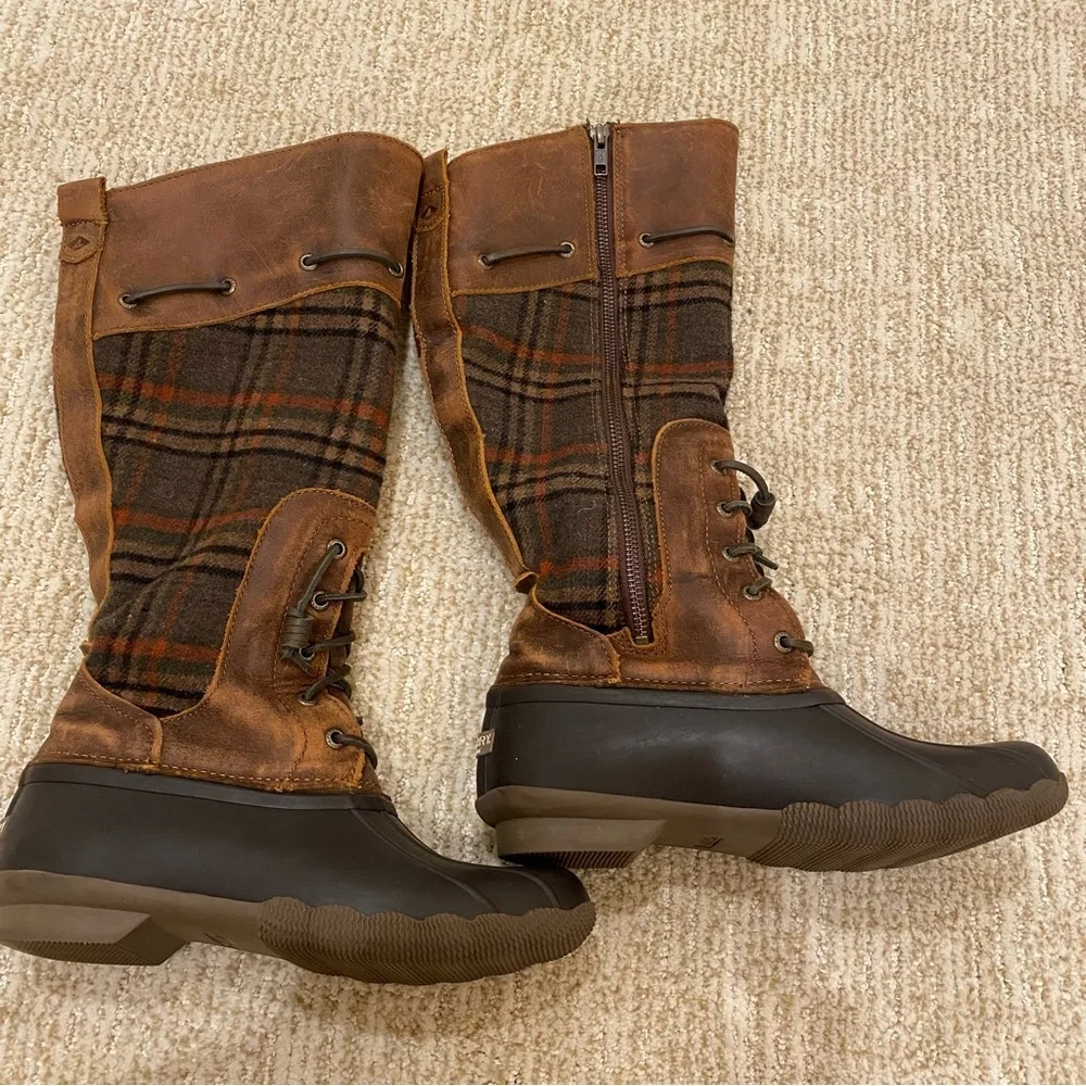 Sperry Saltwater Sela leather wool plaid Duck boots vintage size 6.5
